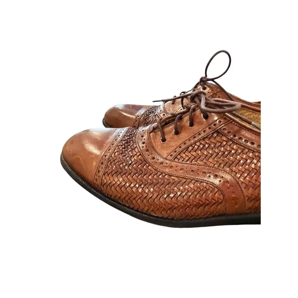 Mezlan Men's Woven Brown Leather Cap Toe Oxford Dress Shoes Size 8W Weaved